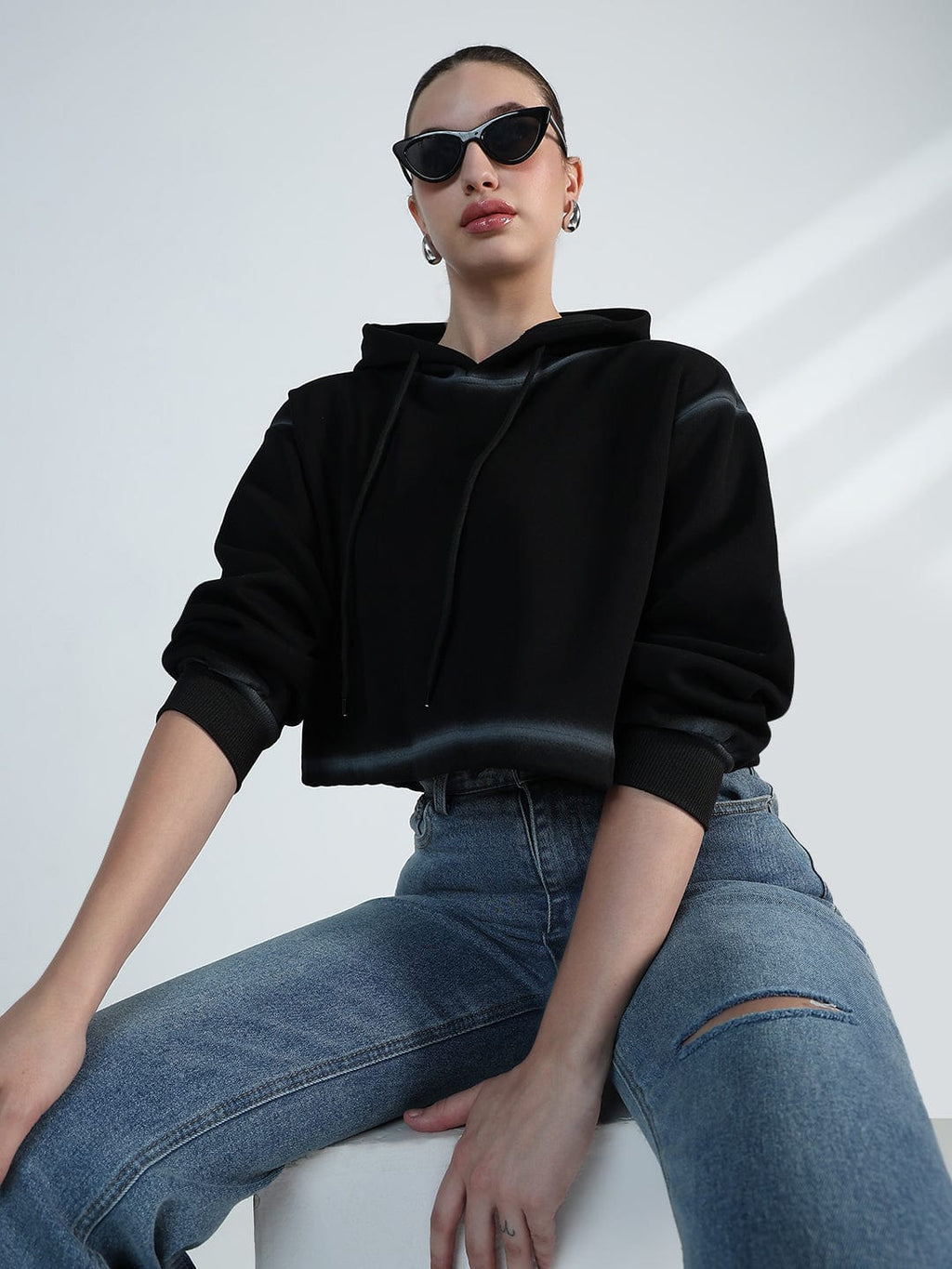 Women's Black Oversized Hooded Sweatshirt