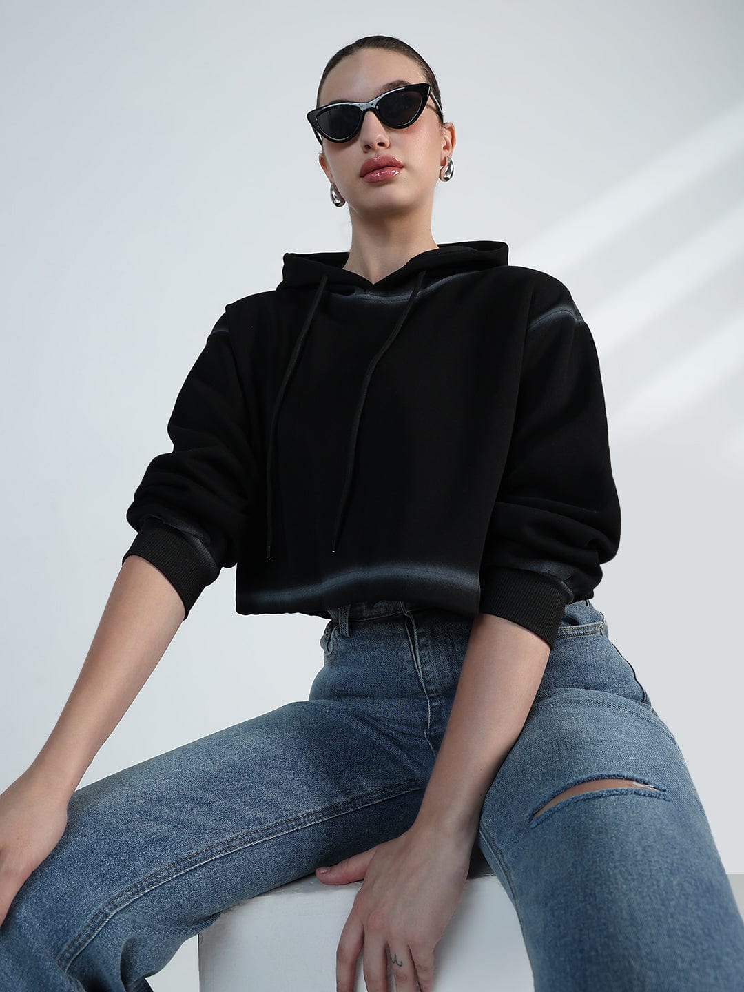 Women's Black Oversized Hooded Sweatshirt