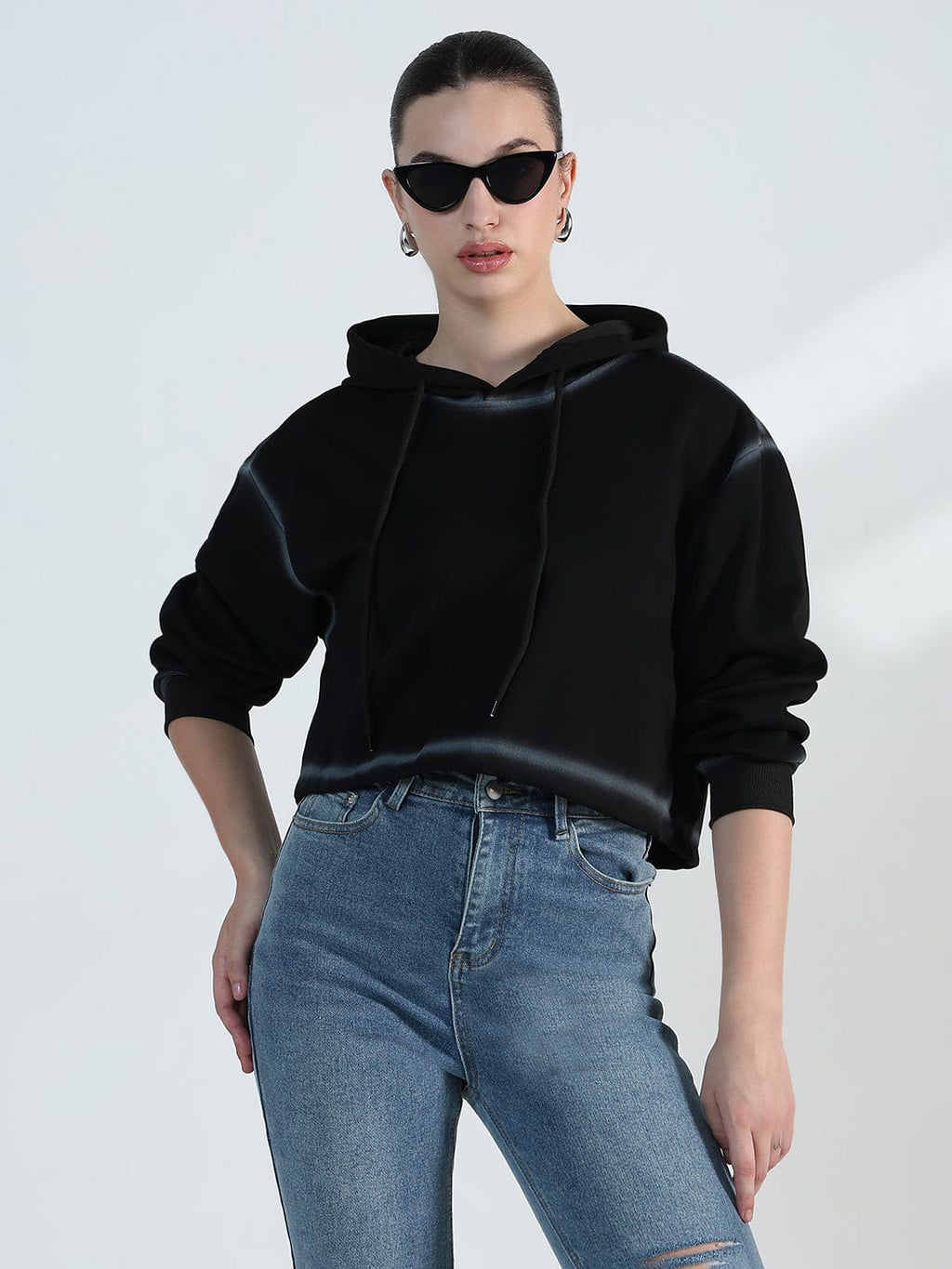 Women's Black Oversized Hooded Sweatshirt