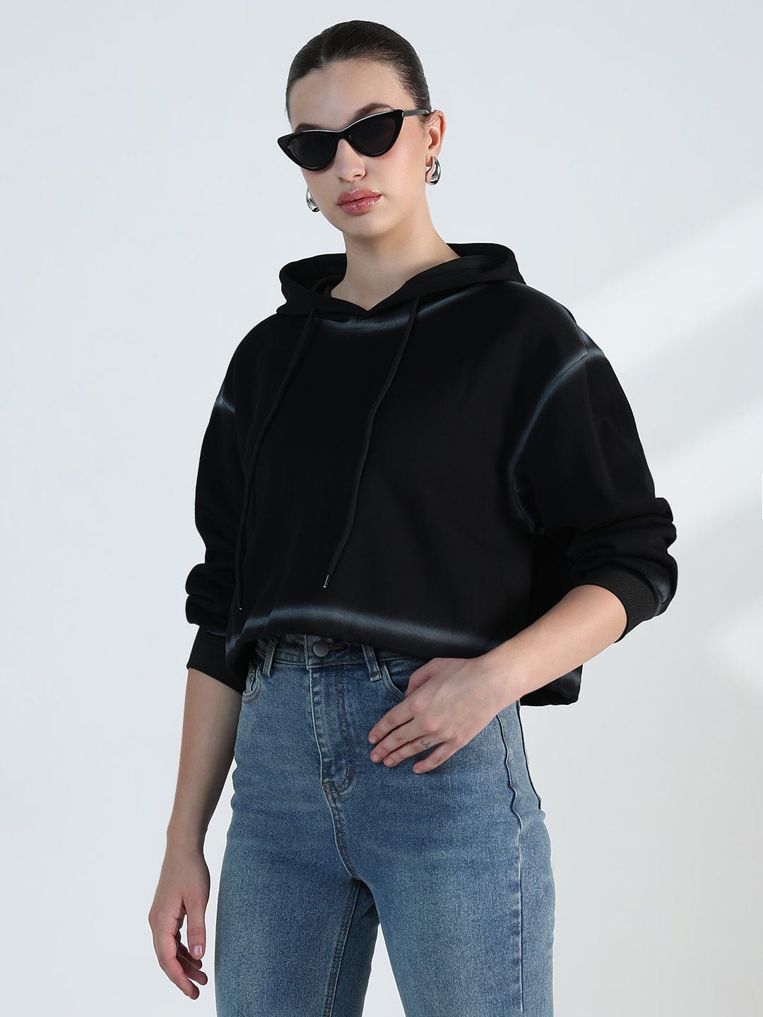 Women's Black Oversized Hooded Sweatshirt