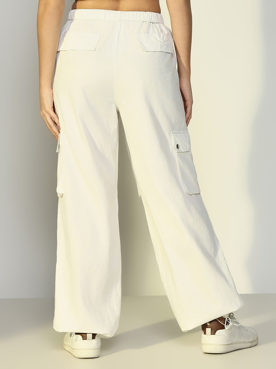 Women's Off White Parachute Cargos with Side Pockets