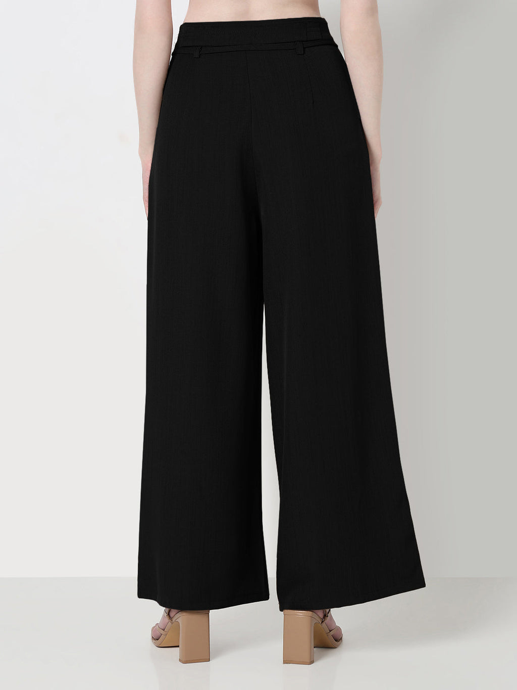 Women's Black Pleated Wide Leg Formal Trousers