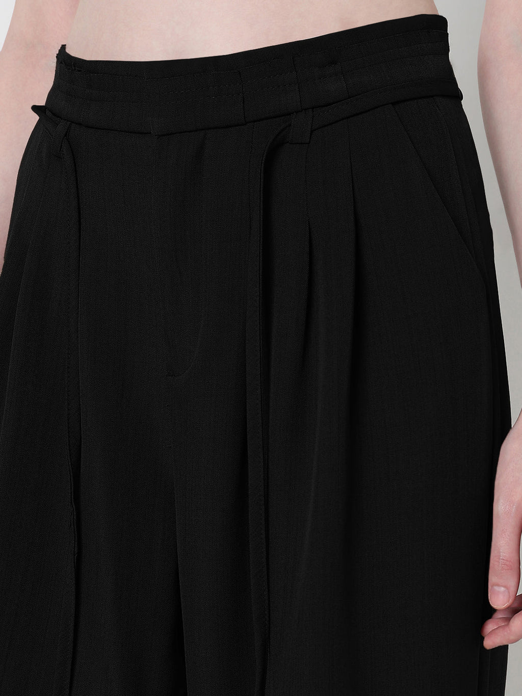 Women's Black Pleated Wide Leg Formal Trousers