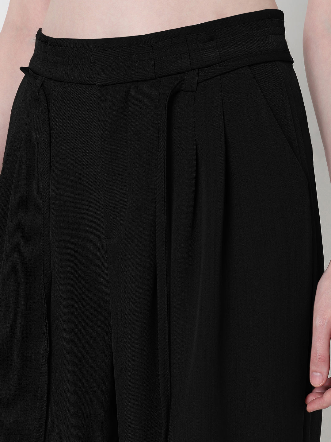 Women's Black Pleated Wide Leg Formal Trousers