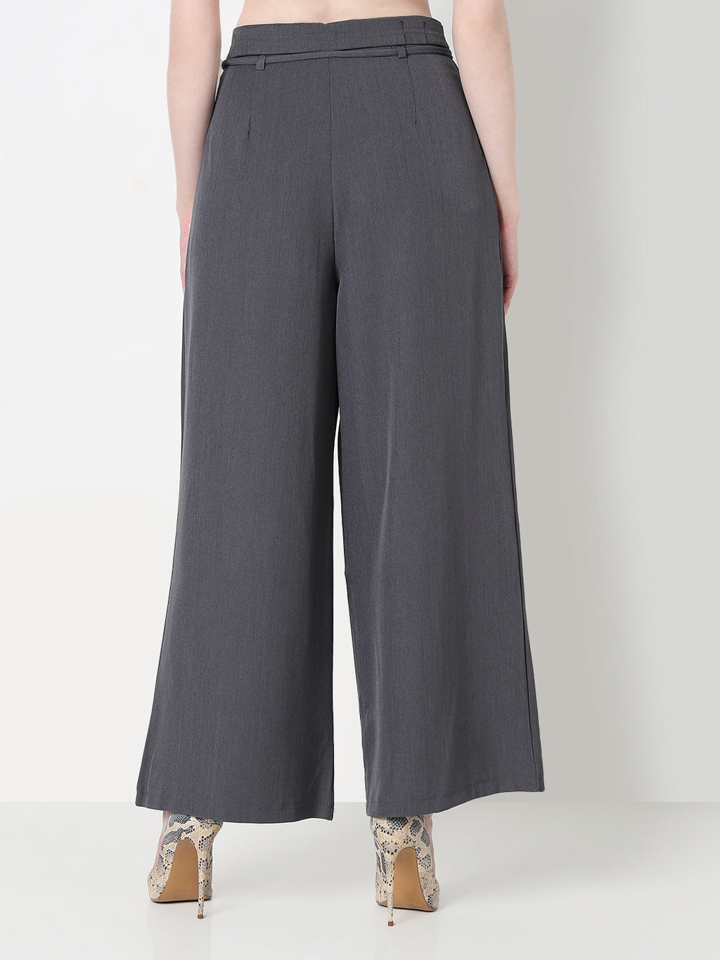 Women's Grey Pleated Wide Leg Formal Trousers