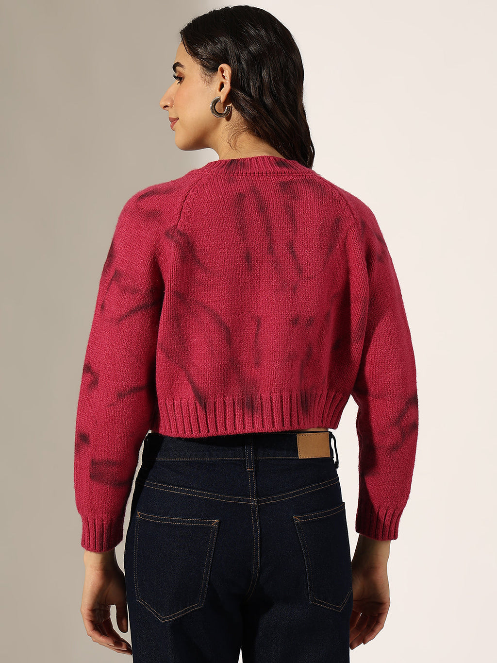 Women's Knitted Pink Zip-Up Crop Top