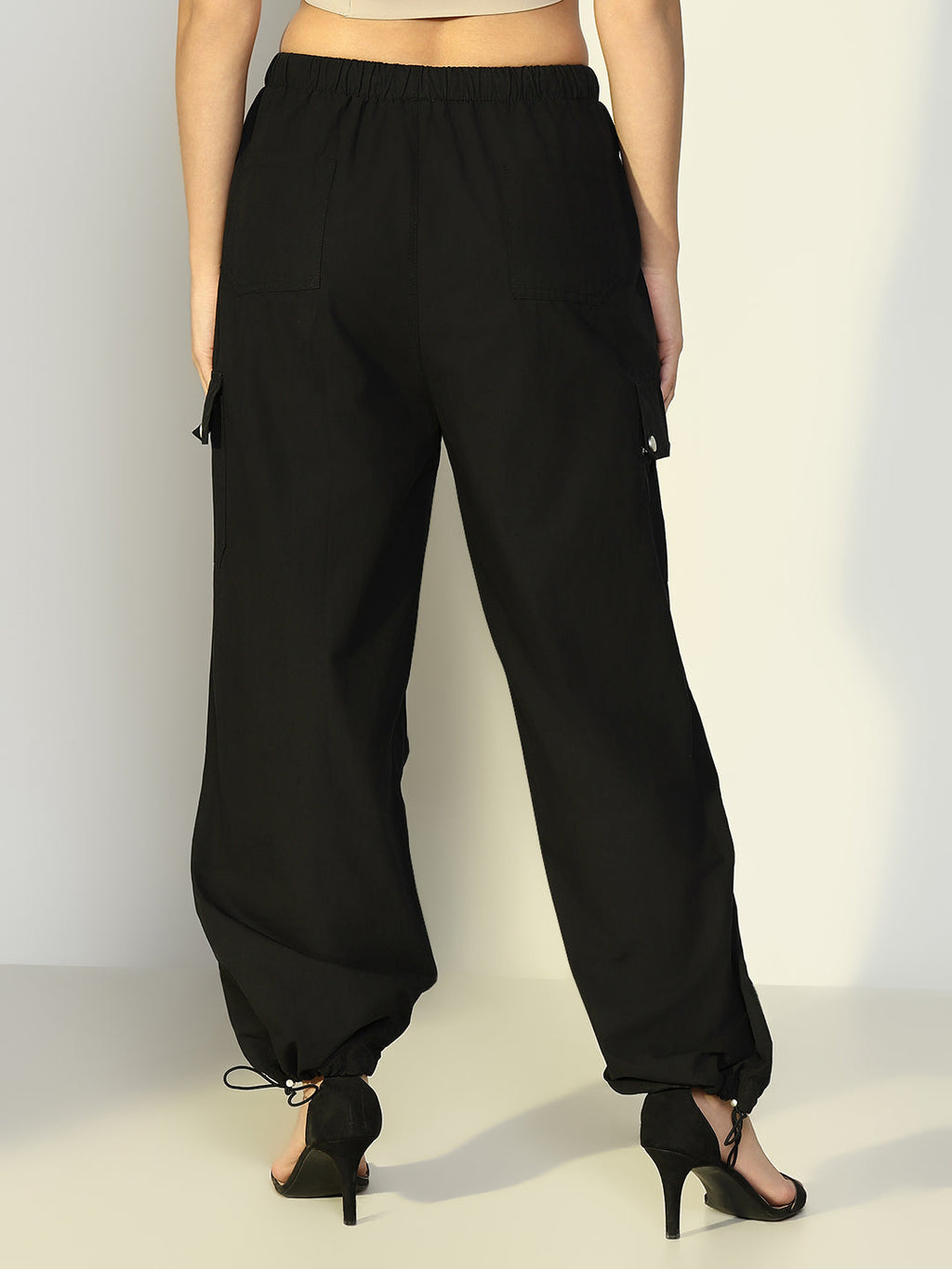 Women's Black Parachute Cargos with Side Pockets