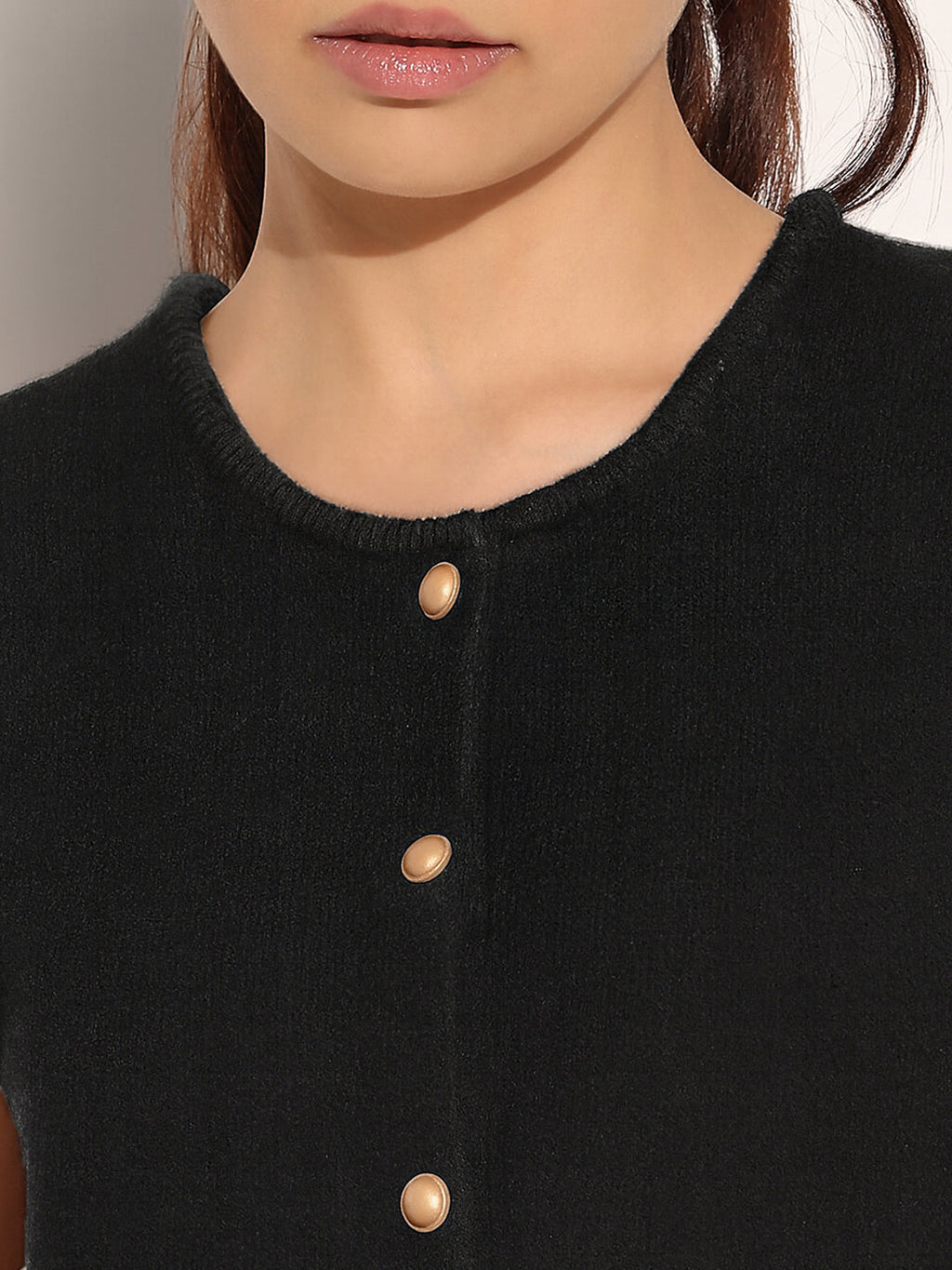 Women's Ribbed Black Round Neck Sleeveless Top