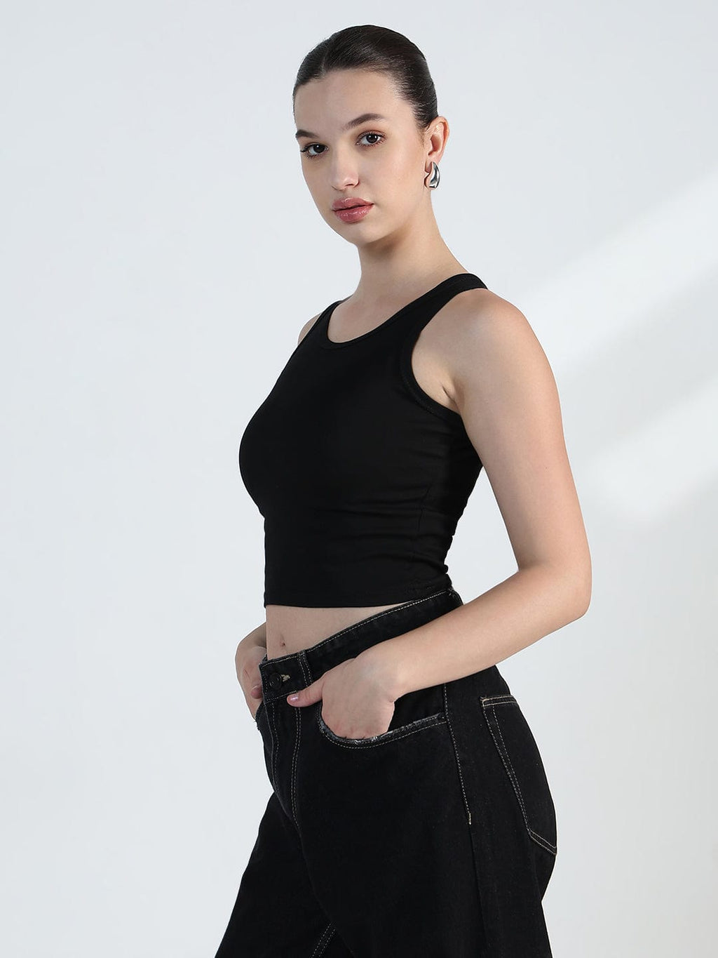 Women's White Crop Sweatshirt with Chain Detail