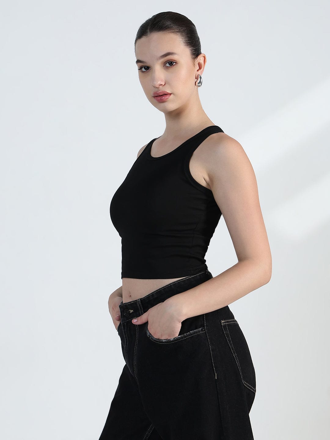 Women's White Crop Sweatshirt with Chain Detail