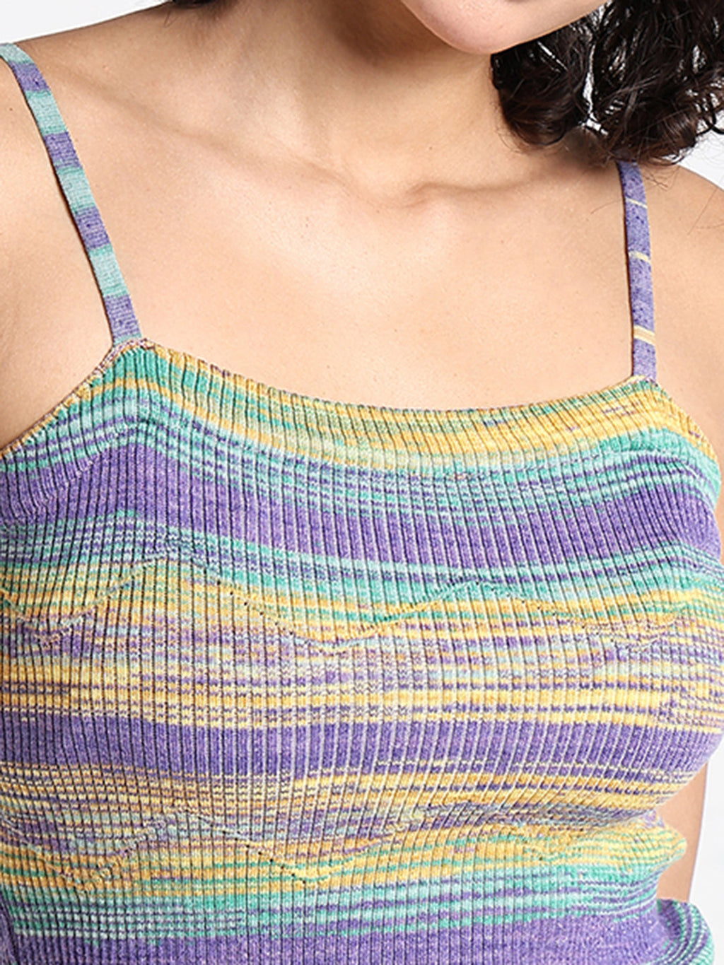 Women's Multicolour Striped Knit Spaghetti Strap Top