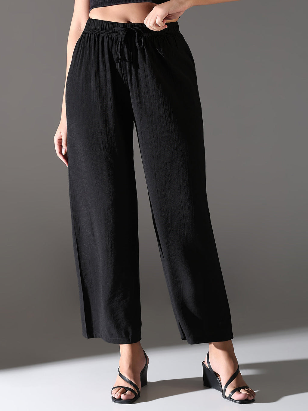 Women's Black Comfort Straight Fit Trousers