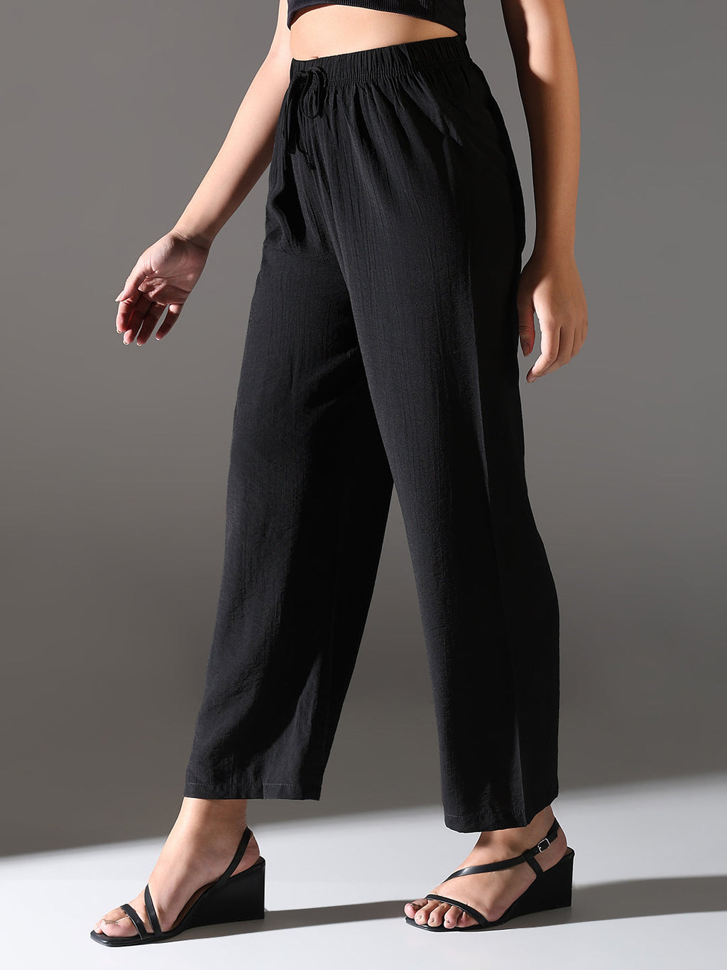 Women's Black Comfort Straight Fit Trousers