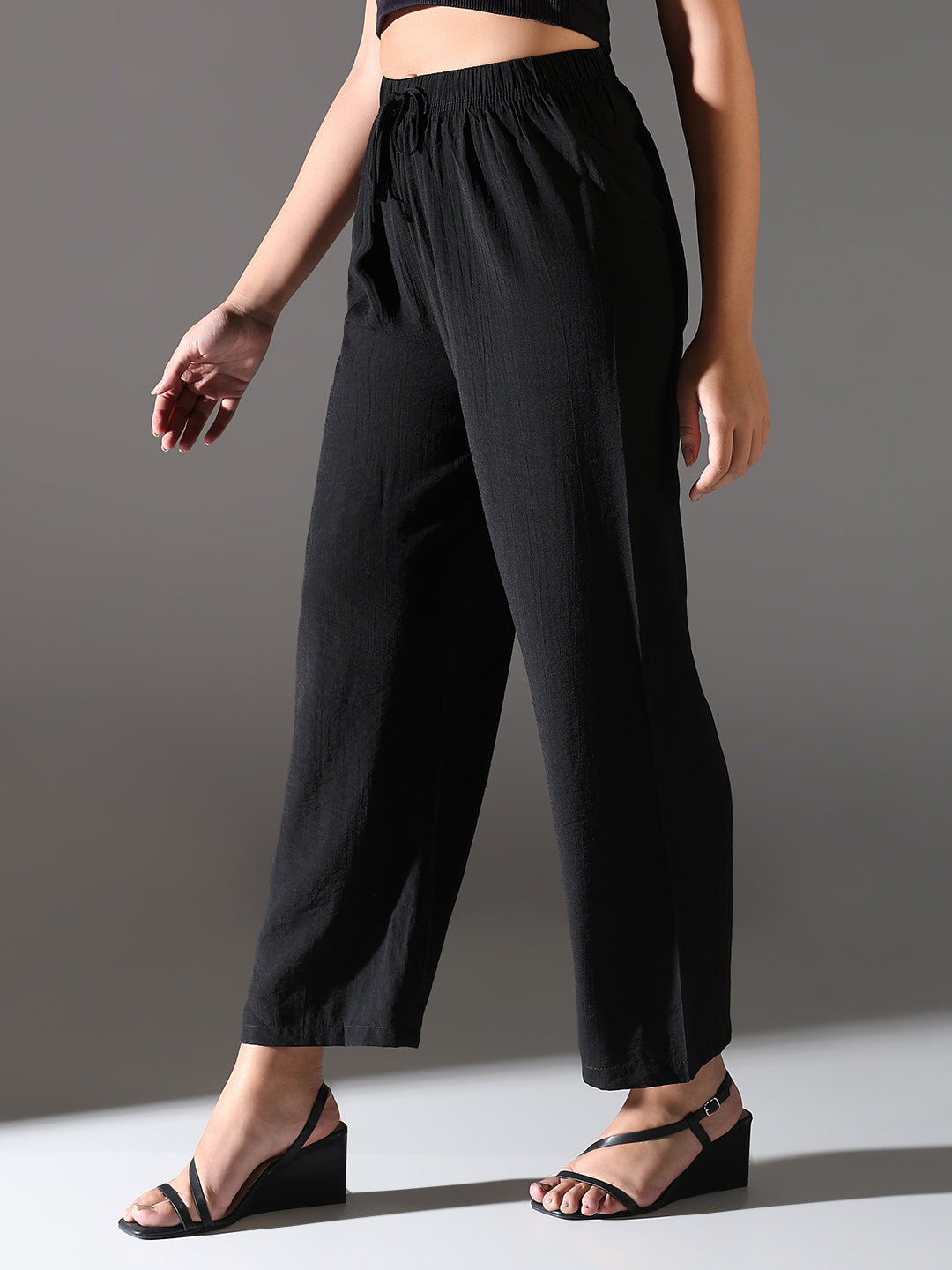 Women's Black Comfort Straight Fit Trousers