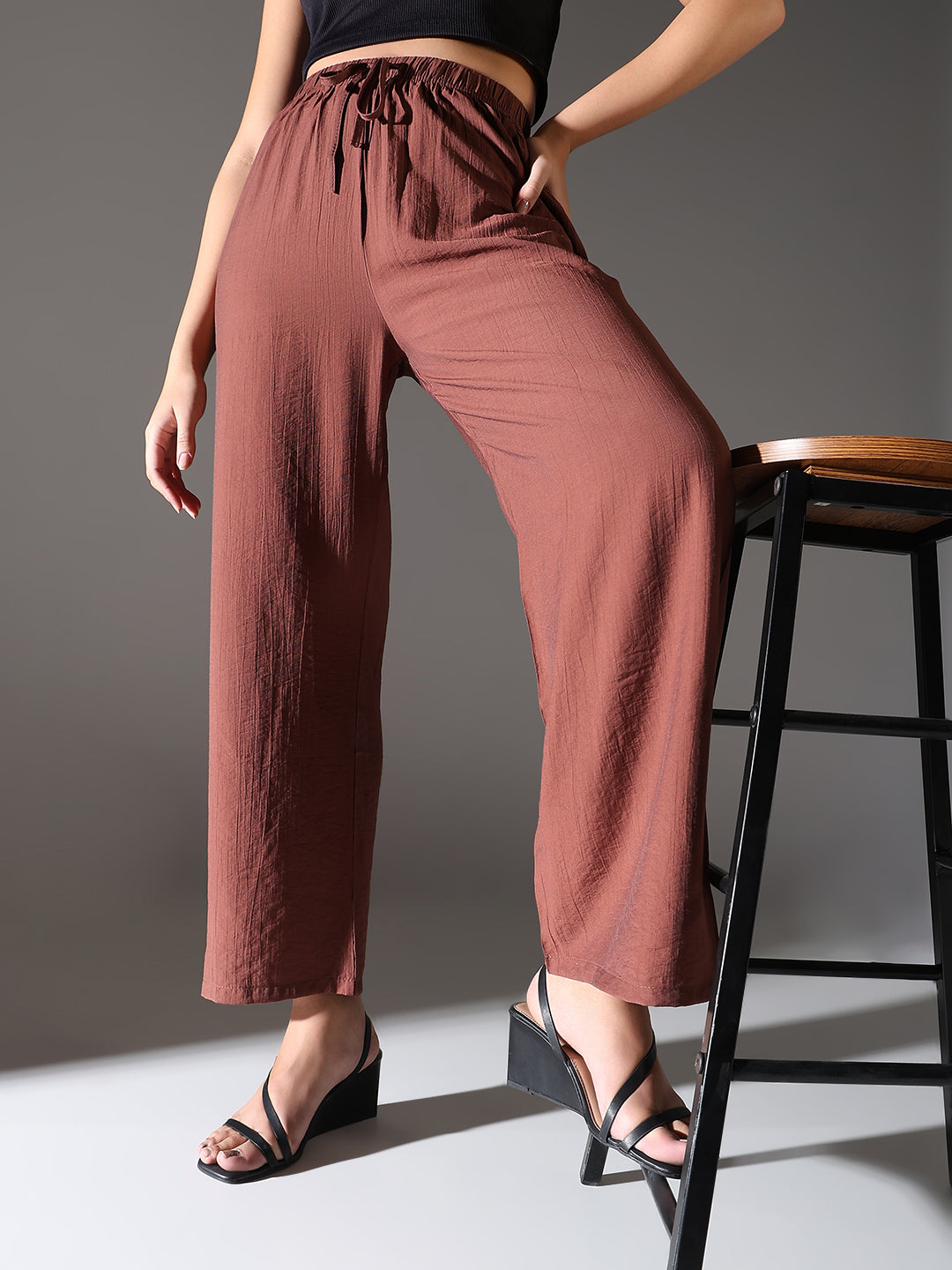 Women's Brown Comfort Straight Fit Trousers