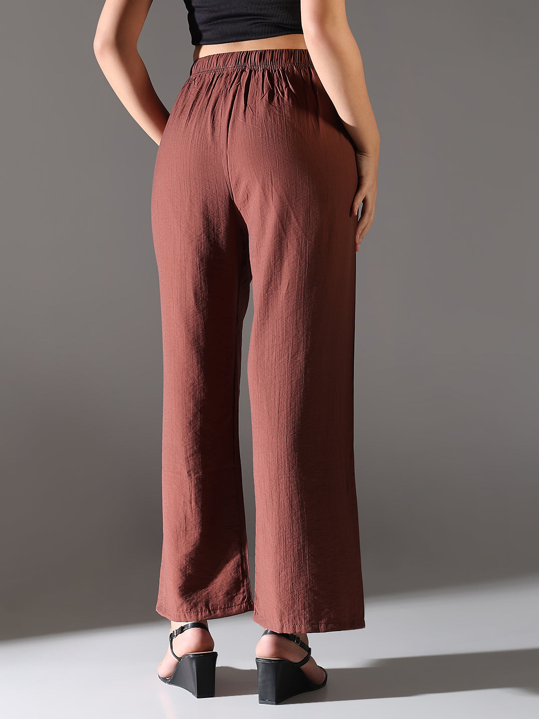 Women's Brown Comfort Straight Fit Trousers