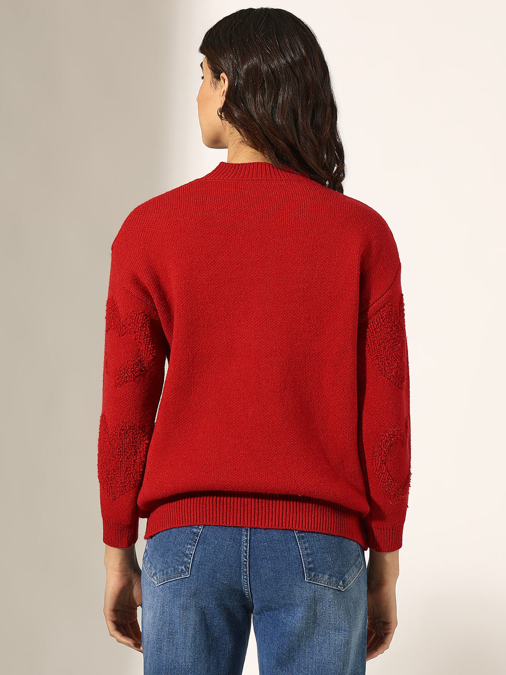 Women's Knitted Red Heart Embellished Pullover Top