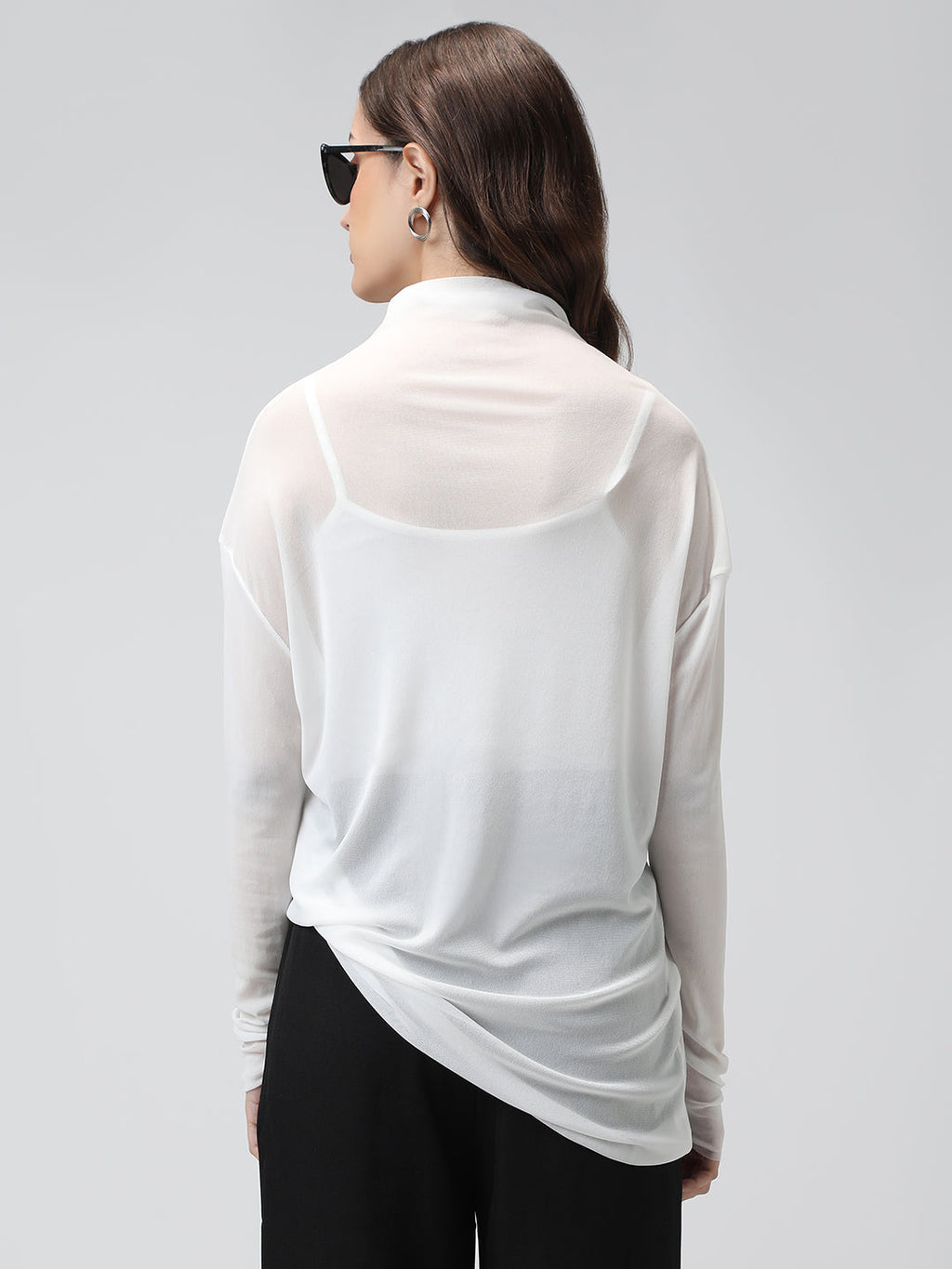 Women's White Sheer High neck Mesh Top