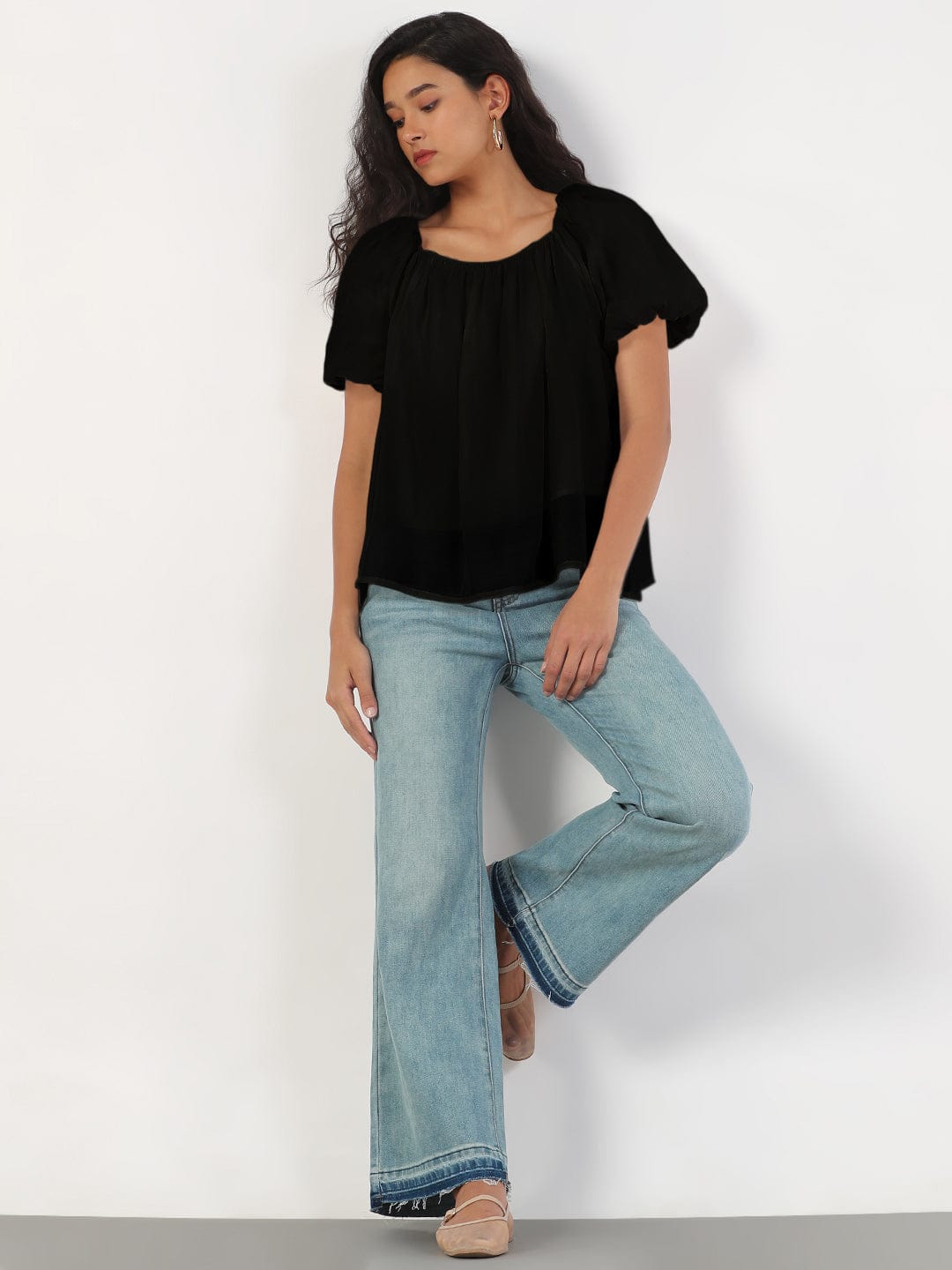 Women's Black Square Neck Top