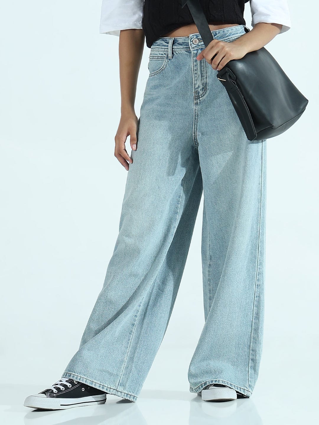 Women's Blue Mid Rise Wide Jeans