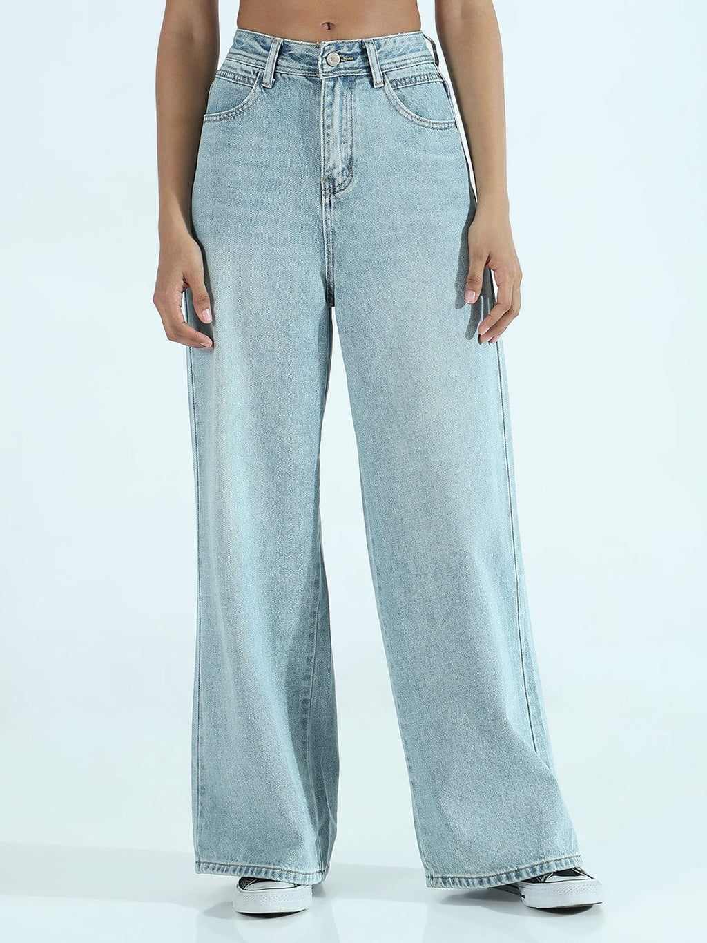 Women's Blue Mid Rise Wide Jeans