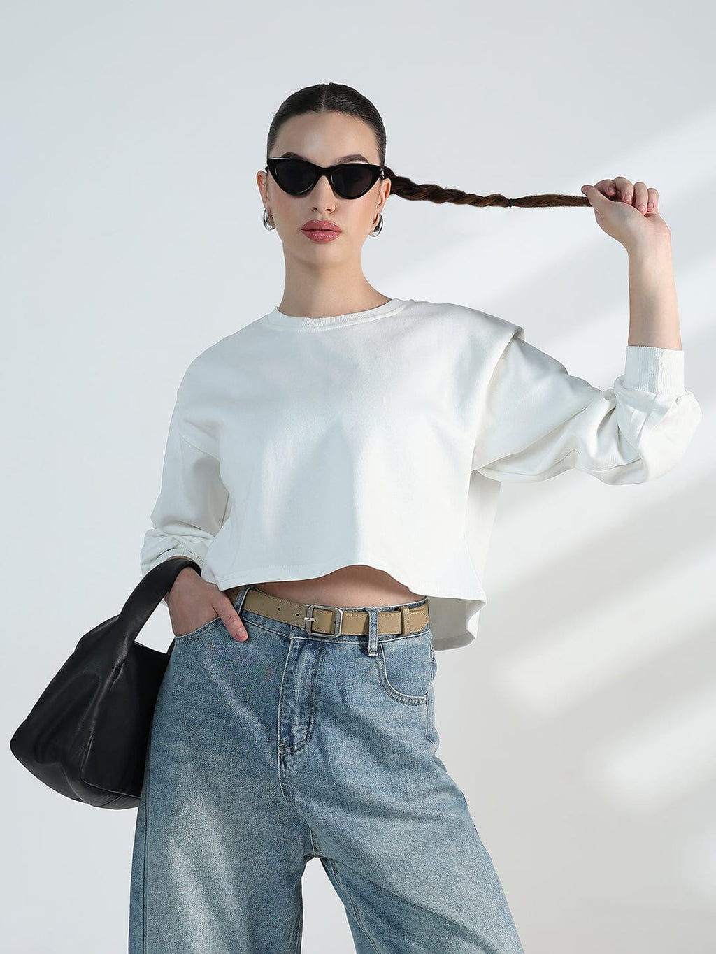 Women's White Oversized Round Neck Sweatshirt