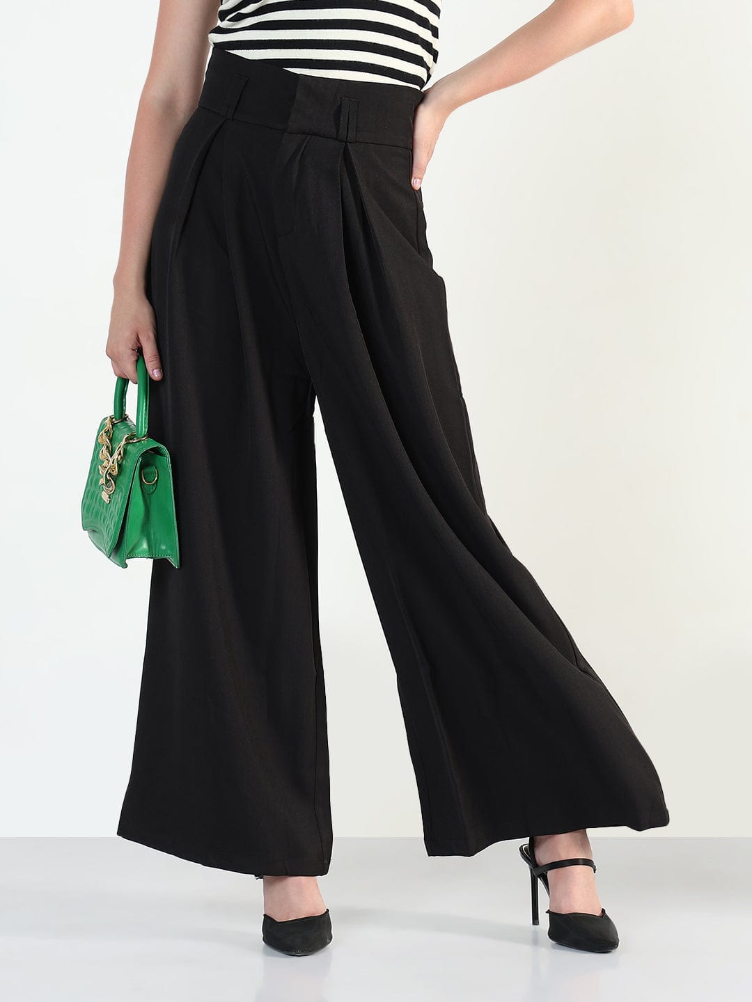 Women's Black Relaxed Fit Wide Leg Trousers