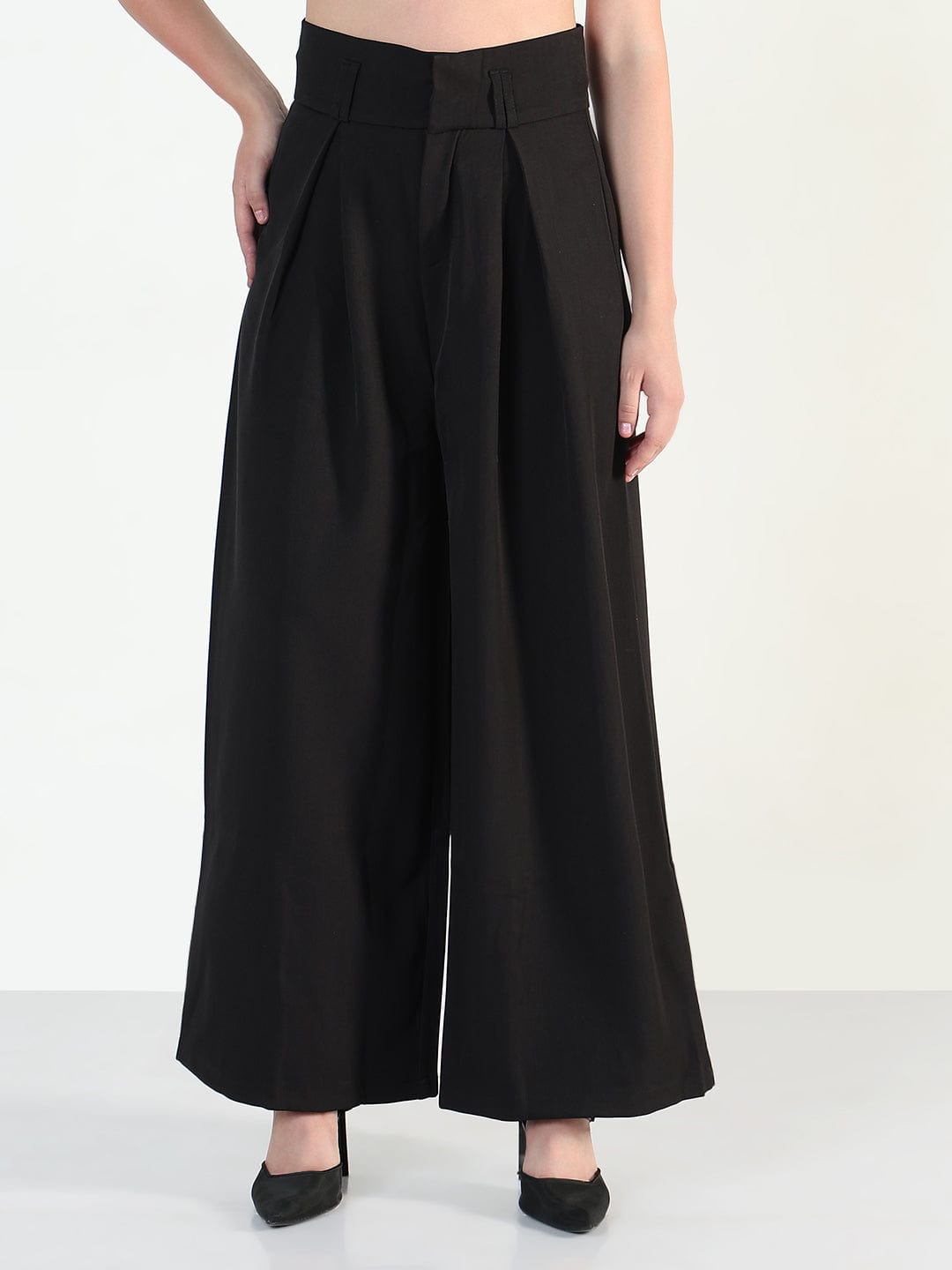 Women's Black Relaxed Fit Wide Leg Trousers