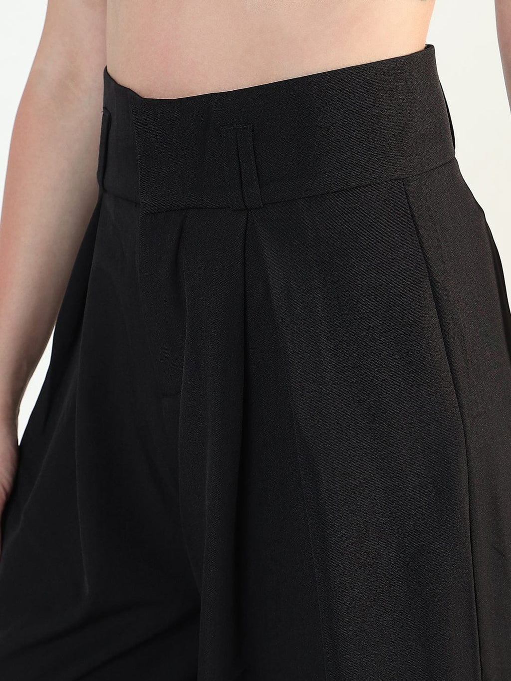 Women's Black Relaxed Fit Wide Leg Trousers