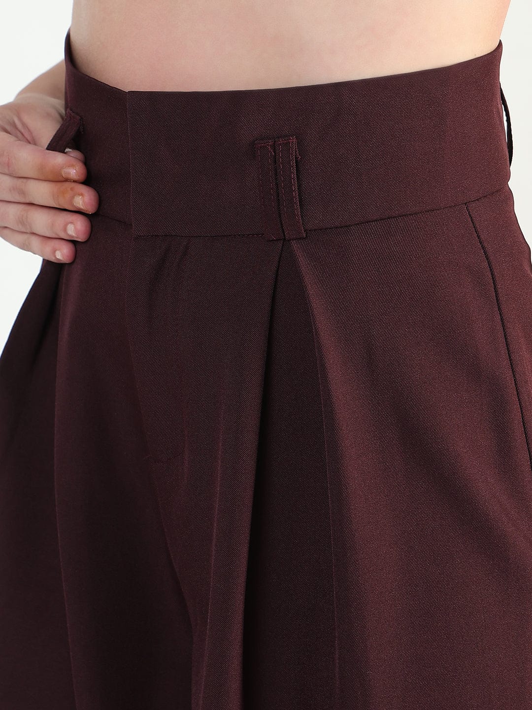 Women's Burgundy Relaxed Fit Wide Leg Trousers