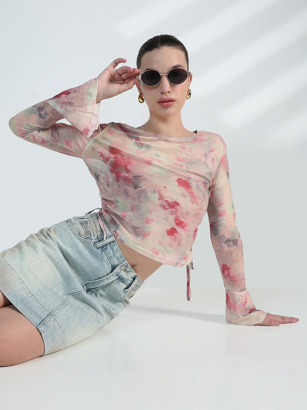 Women's Abstract print Mesh Top
