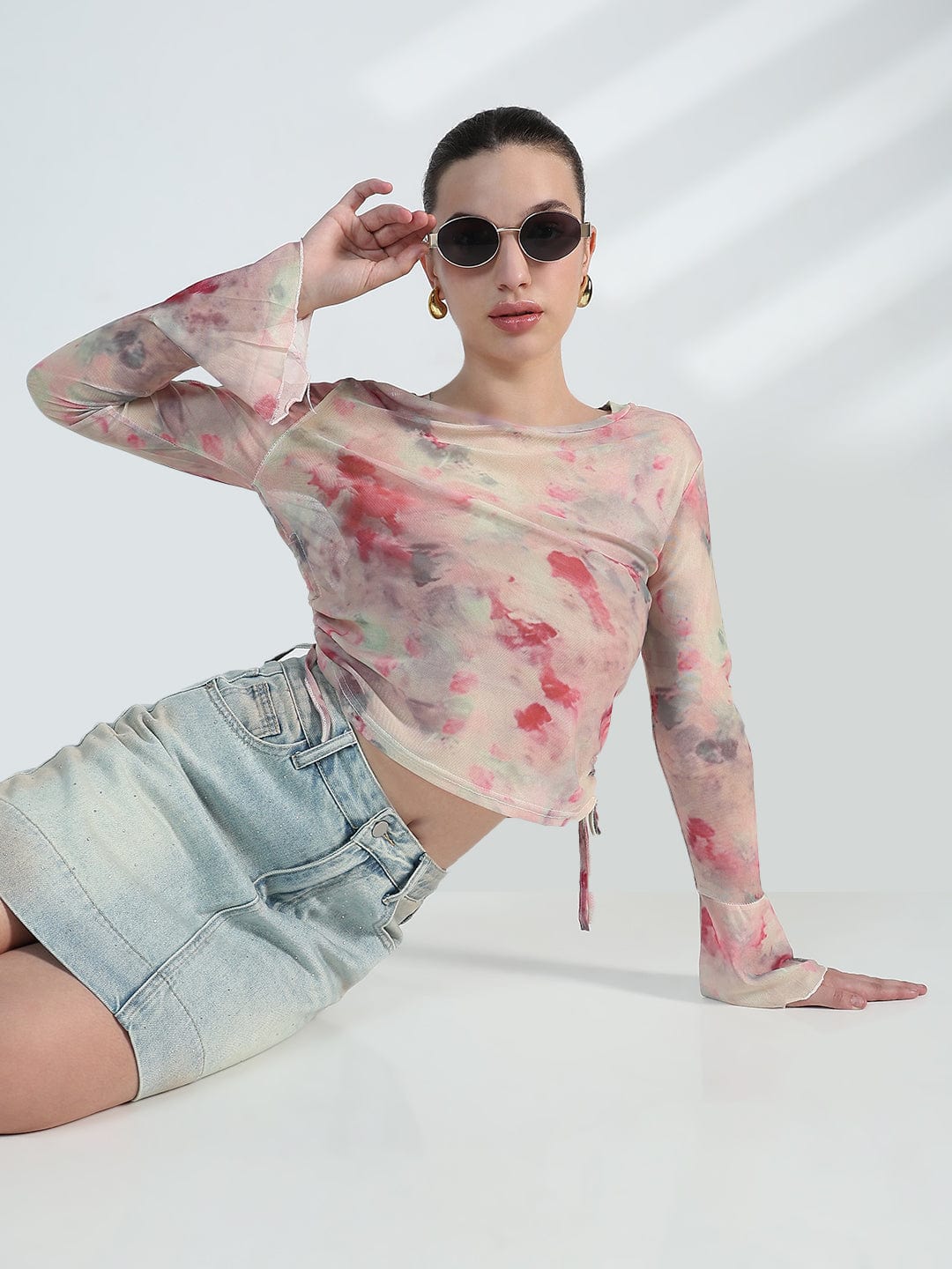 Women's Abstract print Mesh Top