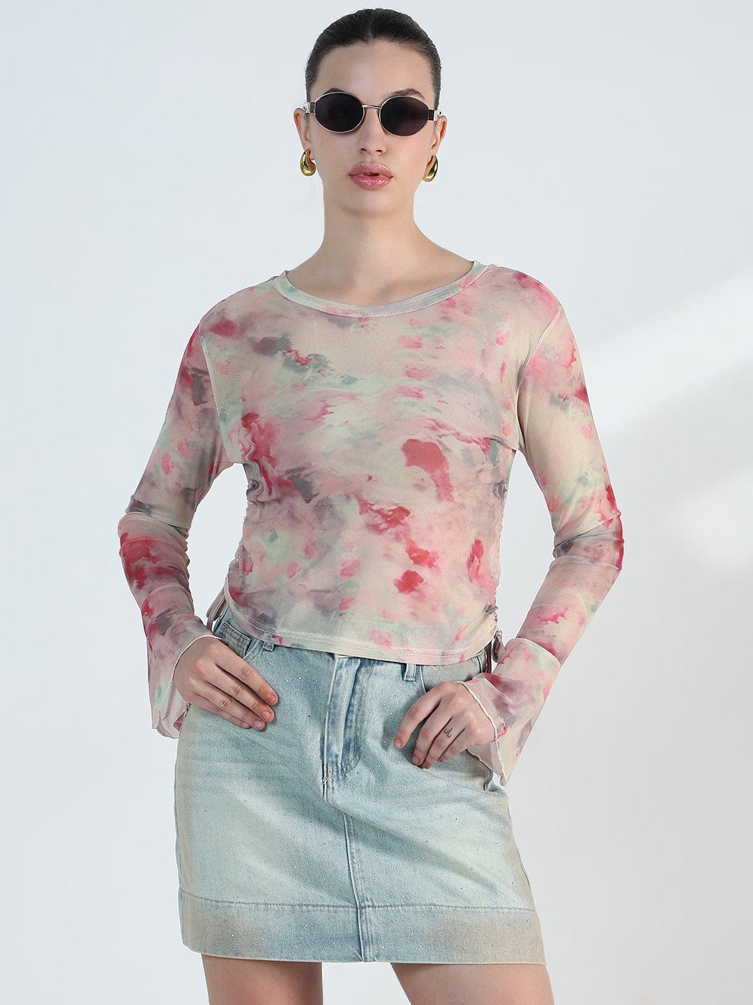 Women's Abstract print Mesh Top