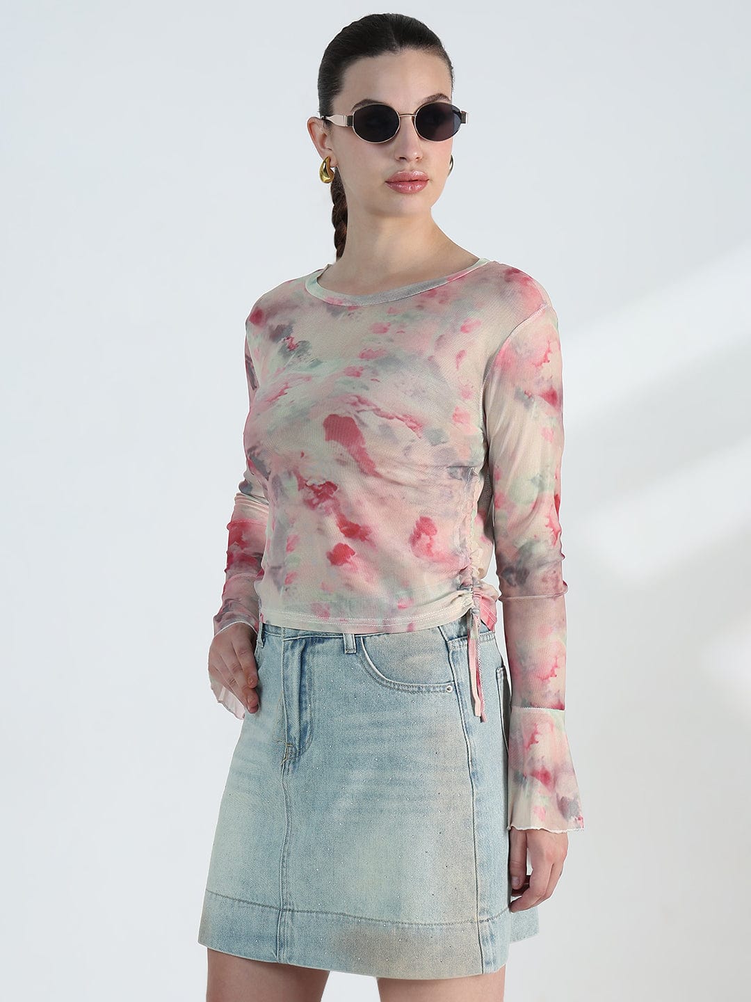 Women's Abstract print Mesh Top