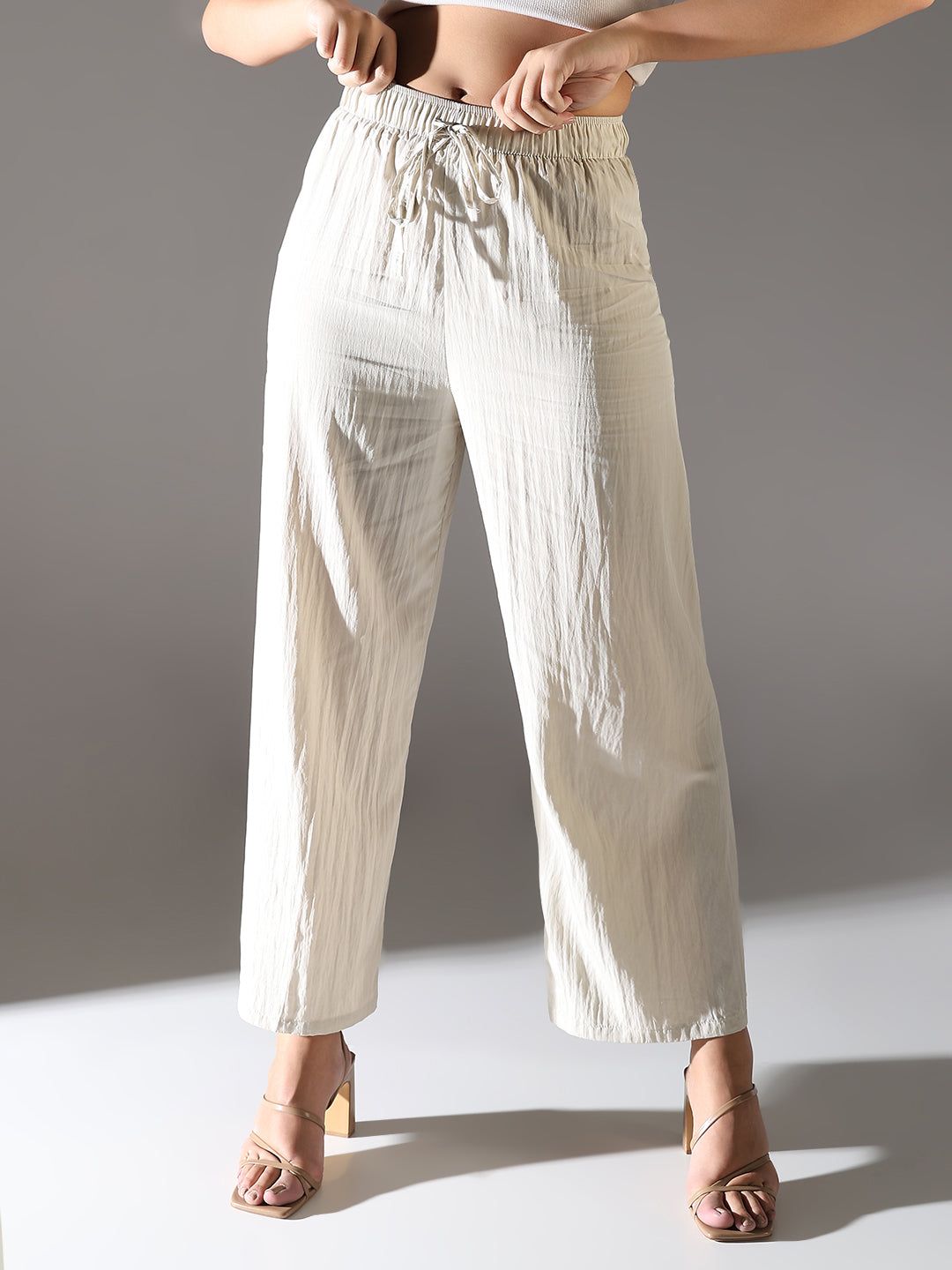Women's Cream Comfort Straight Fit Trousers