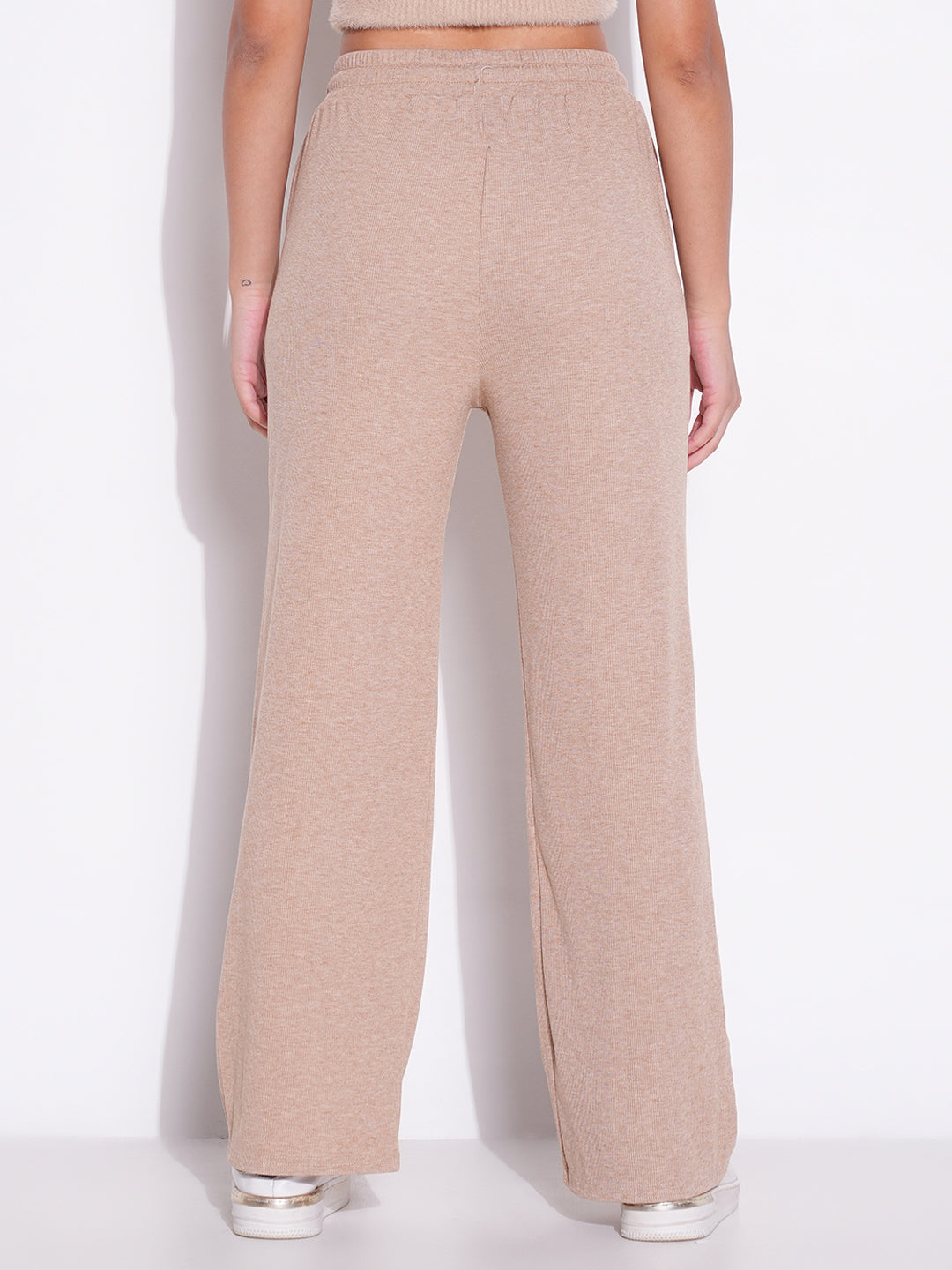 Women's Beige Comfort Mid-Rise Regular Fit Parallel Trousers