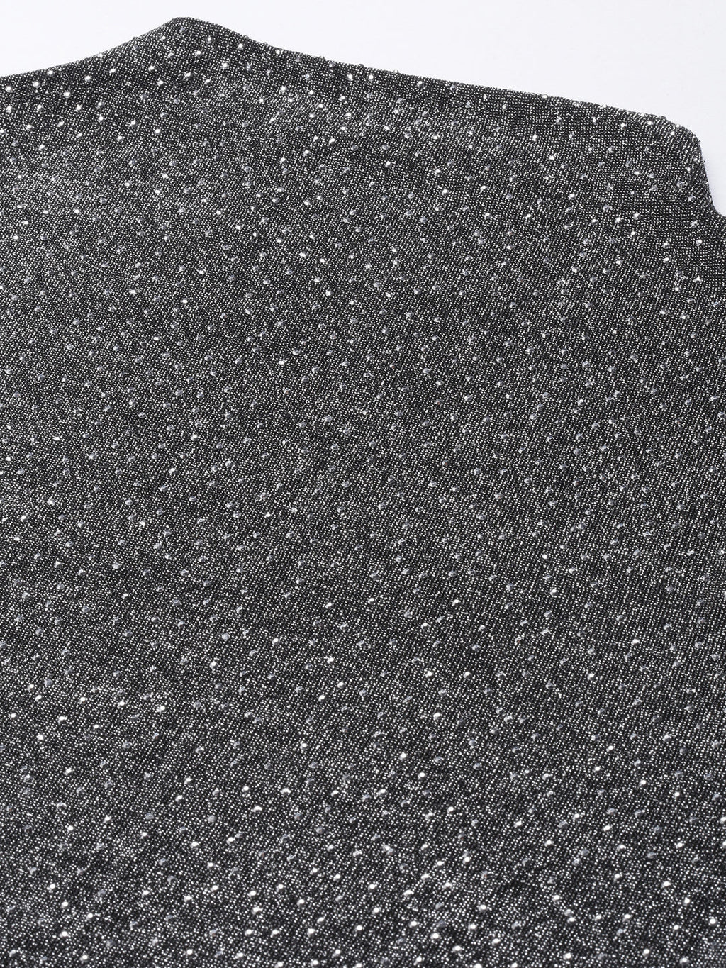 Women's Grey Self Design High Neck Studded Fitted Top