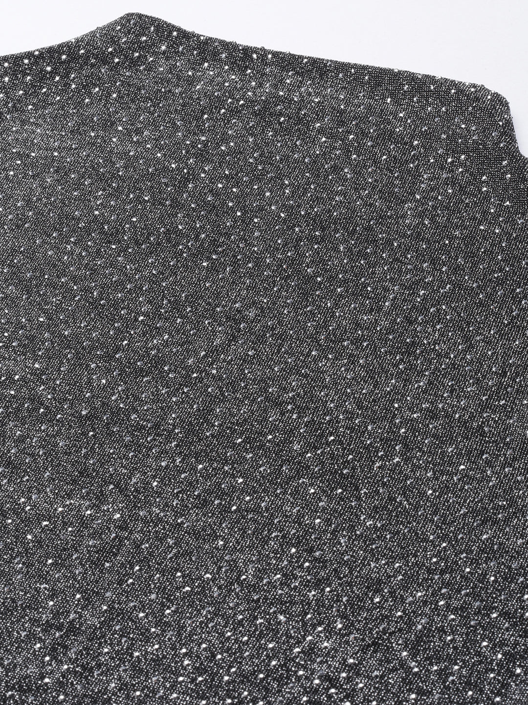 Women's Grey Self Design High Neck Studded Fitted Top