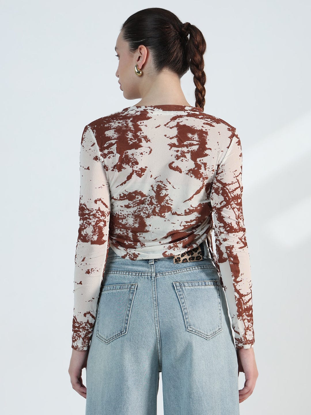 Women's Abstract Print Ruched Side Tie-up Top