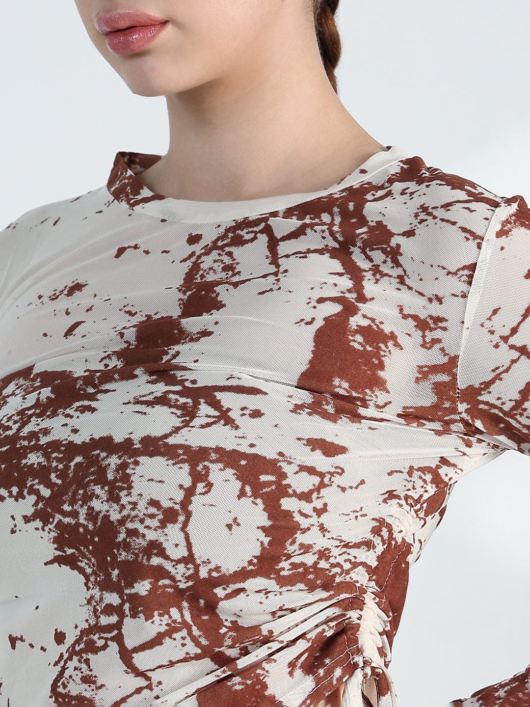 Women's Abstract Print Ruched Side Tie-up Top