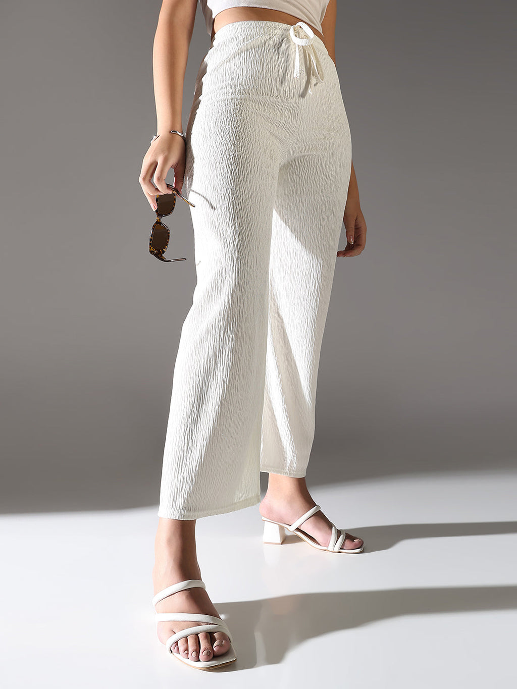 Women's Off White Comfort Straight Fit Trousers