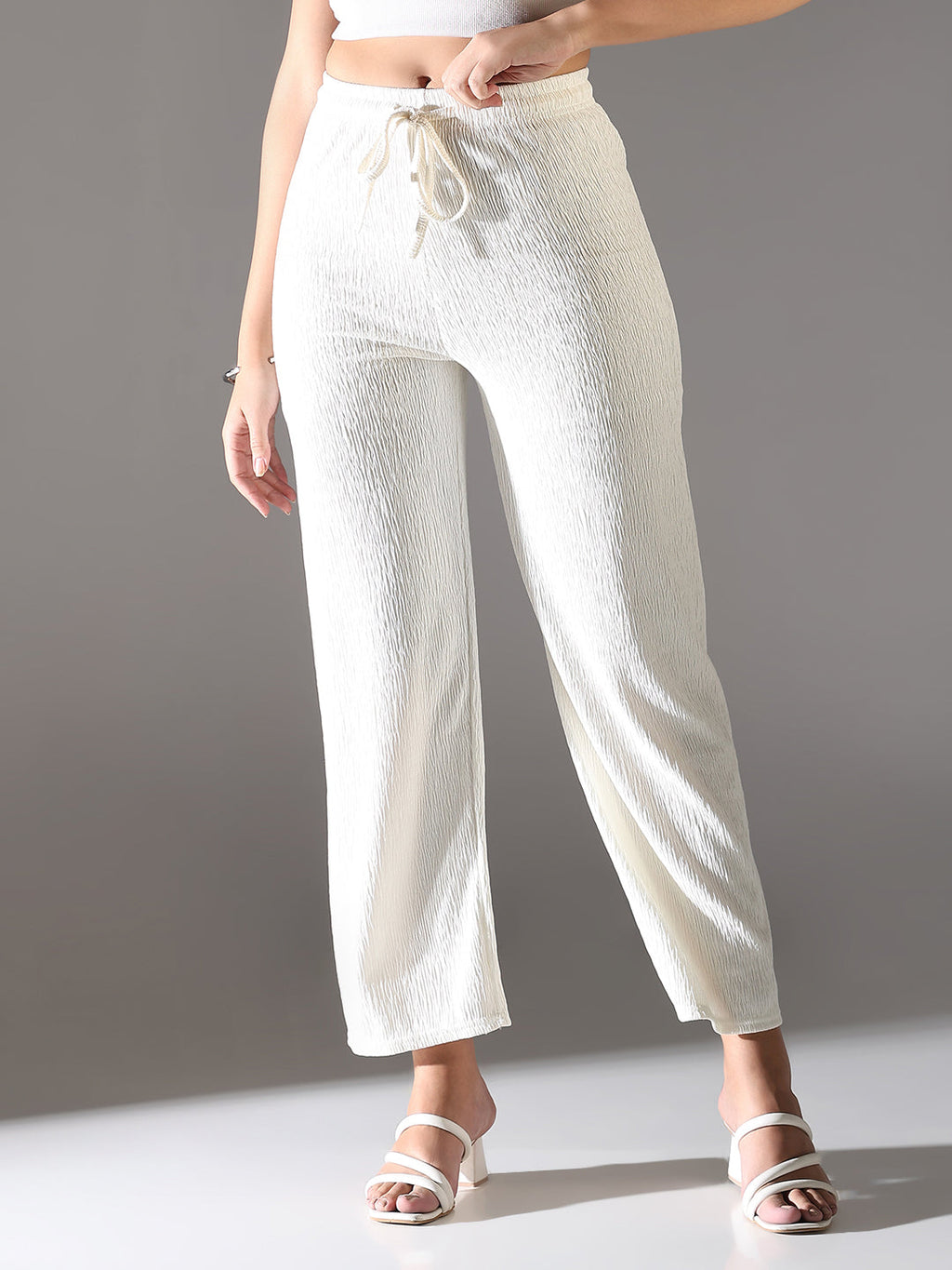 Women's Off White Comfort Straight Fit Trousers