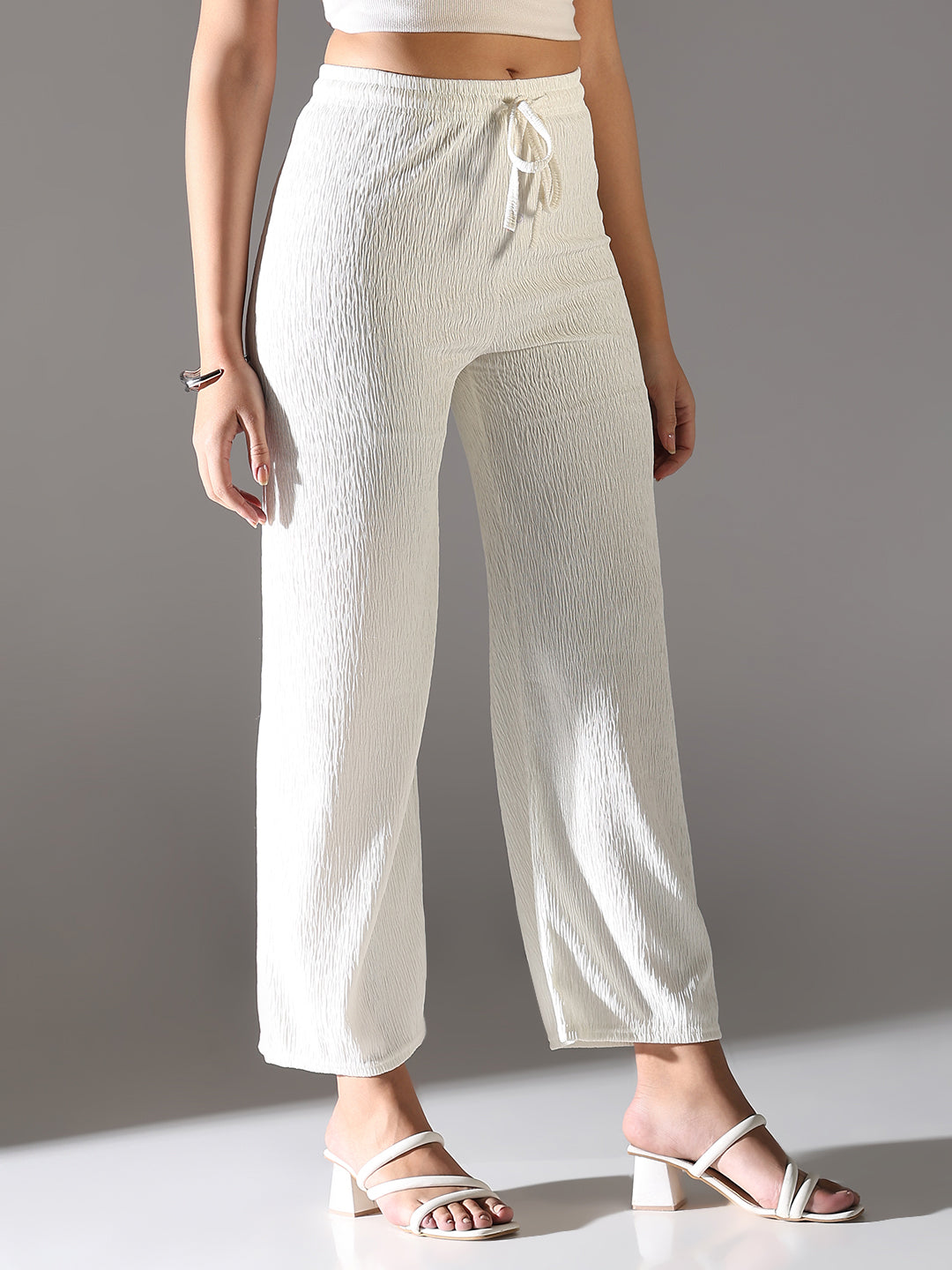 Women's Off White Comfort Straight Fit Trousers