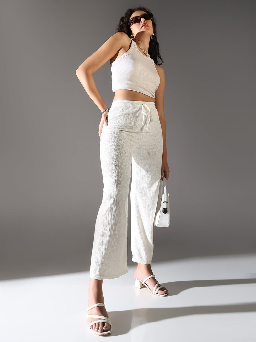 Women's Off White Comfort Straight Fit Trousers