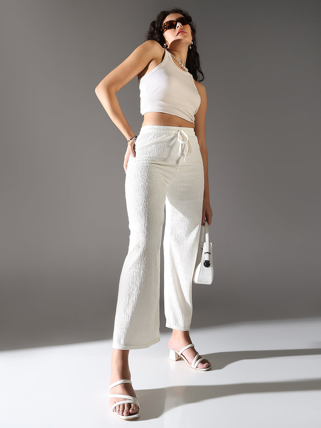 Women's Off White Comfort Straight Fit Trousers