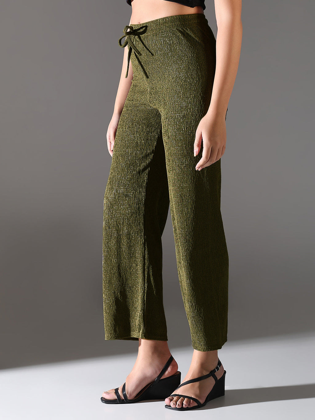 Women's Olive Comfort Straight Fit Trousers