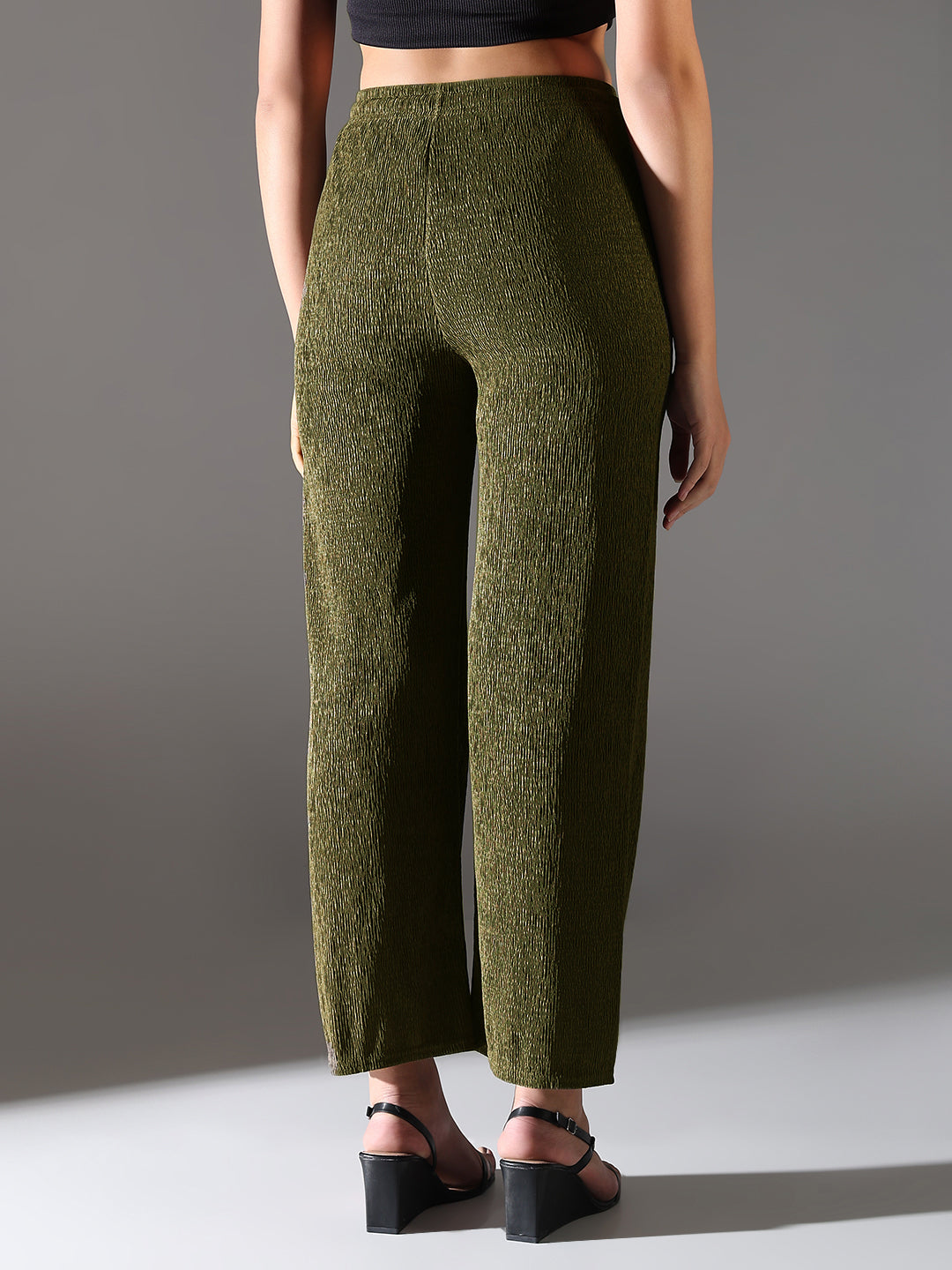 Women's Olive Comfort Straight Fit Trousers