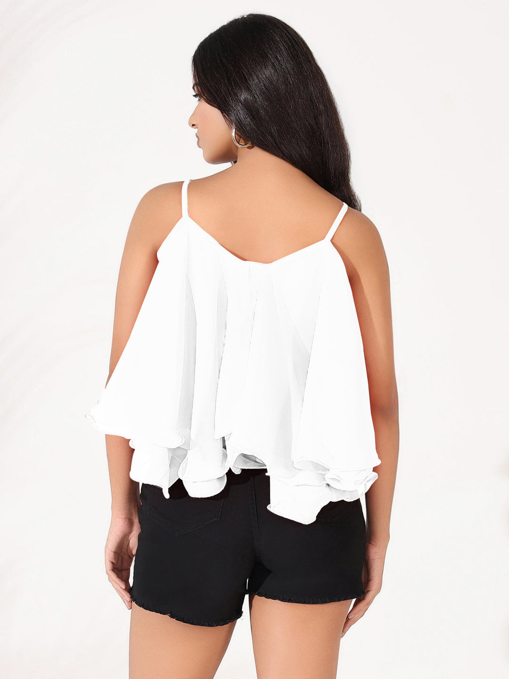 Women's Solid White Shoulder Strap A Line Top