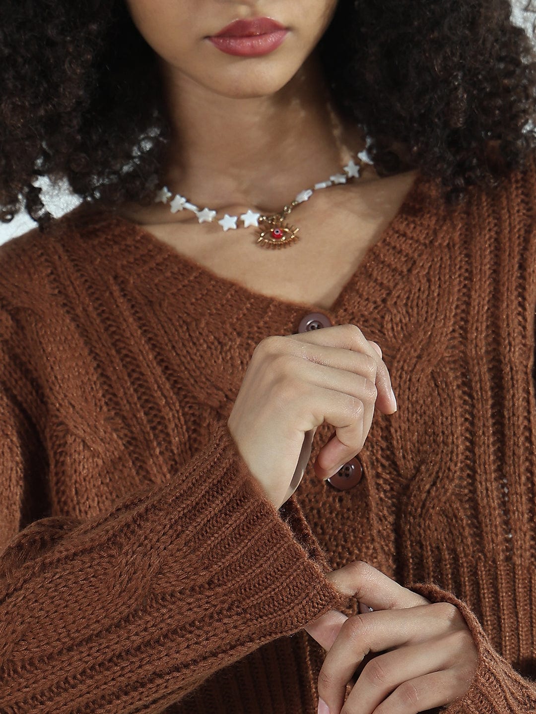 Women's Distressed Brown Cropped Sweater Top