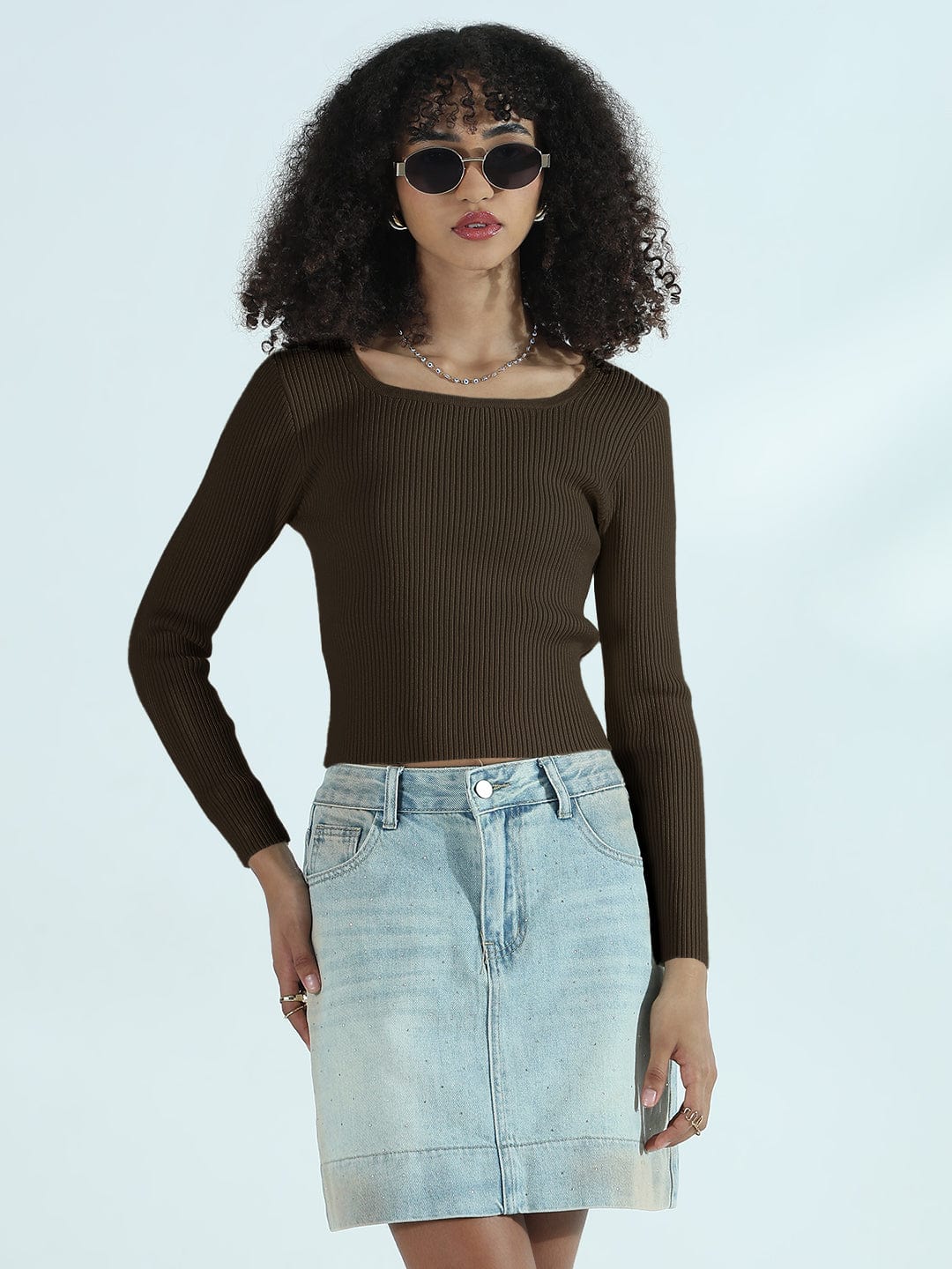 Women's Ribbed Olive Round Neck Fitted Top